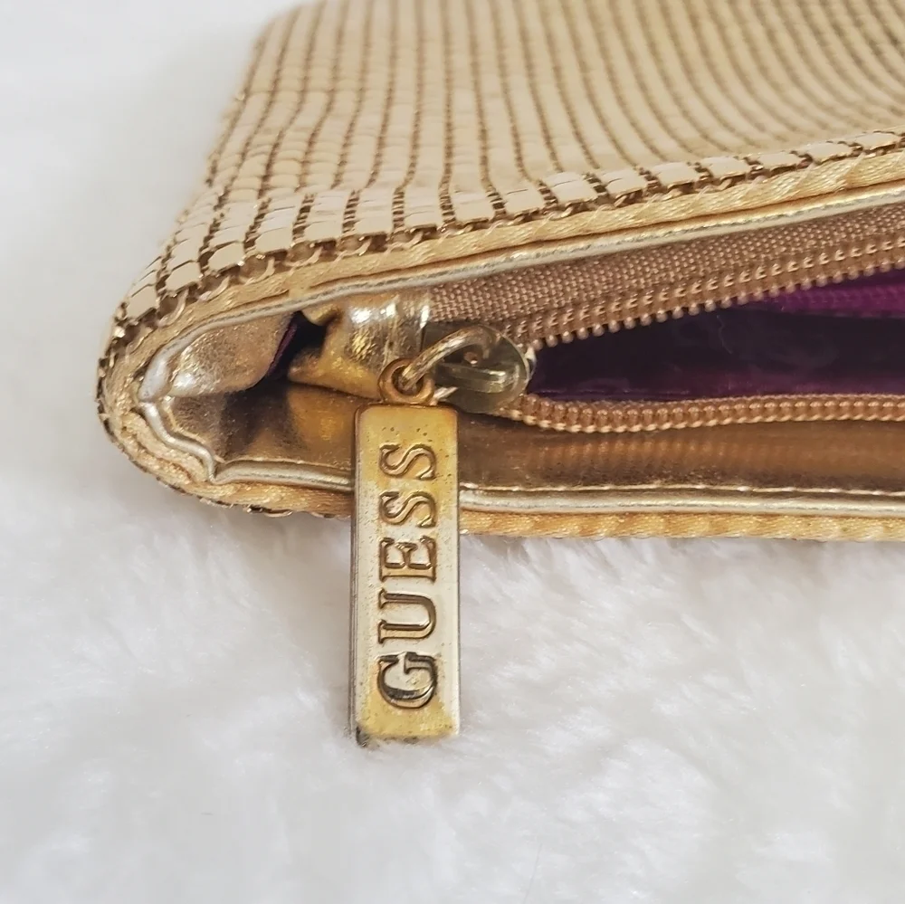Guess Gold One Starry Night Metal Metallic Mesh Clutch Wristlet Purse